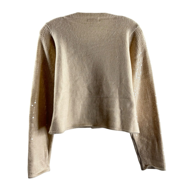 LINE & DOT Size MEDIUM Tan Sequin Long Sleeve Button Front Acrylic SWEATER