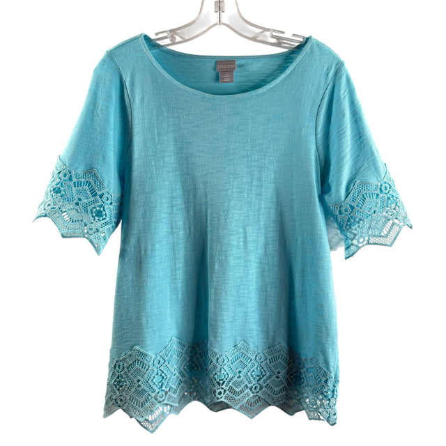 CHICOS Size CHICOS 0 Aqua Lace details Short Sleeve Tee TOP