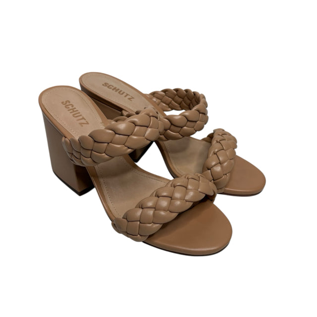 SCHUTZ Size 8 Tan Chunky Heel Braid SHOE
