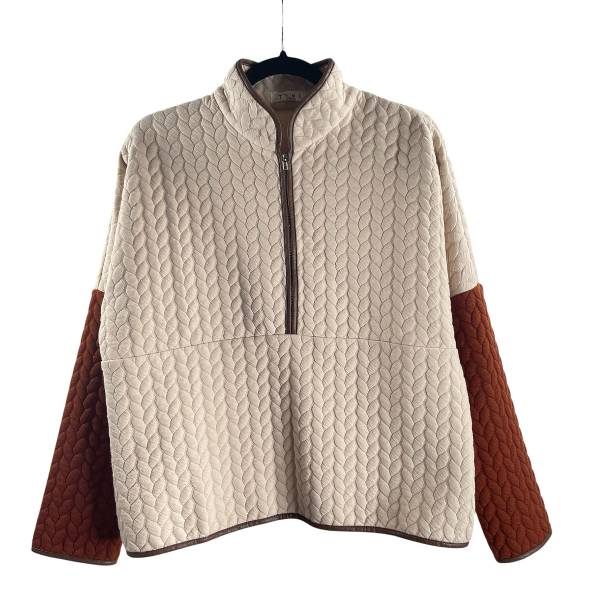 THML Size SMALL Cream/Rust Colorado Long Sleeve Zip-Front Quilted TOP
