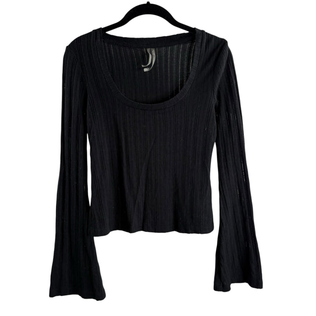 ANTHROPOLOGIE Size LARGE Black Long Sleeve Crop SWEATER