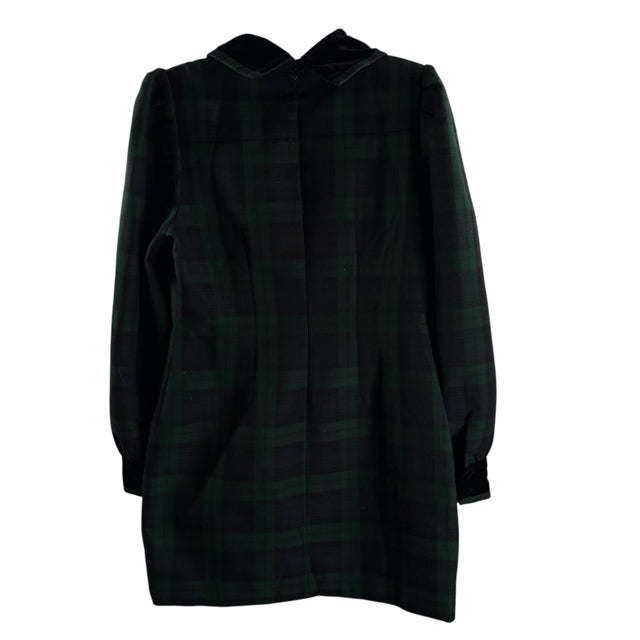 TUCKERNUCK Size MEDIUM Navy/Green Plaid Long Sleeve Polyester NWOT DRESS