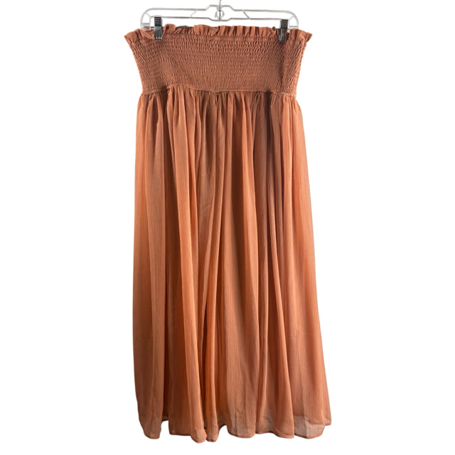 by ANTHROPOLOGIE Size PETITE MEDIUM Peach Midi Elastic Waist Polyester NWT SKIRT