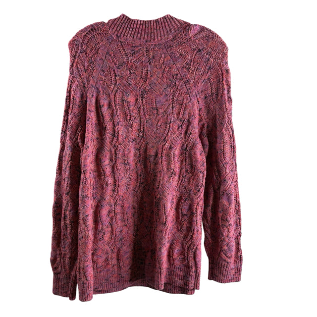 J JILL Size MED Pink/Multi Cable Long Sleeve SWEATER