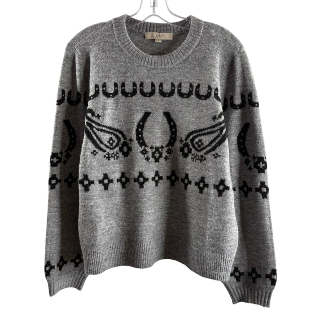 LOFT Size PETITE MEDIUM Gray/Black Fair Isle Long Sleeve Acrylic Blend SWEATER