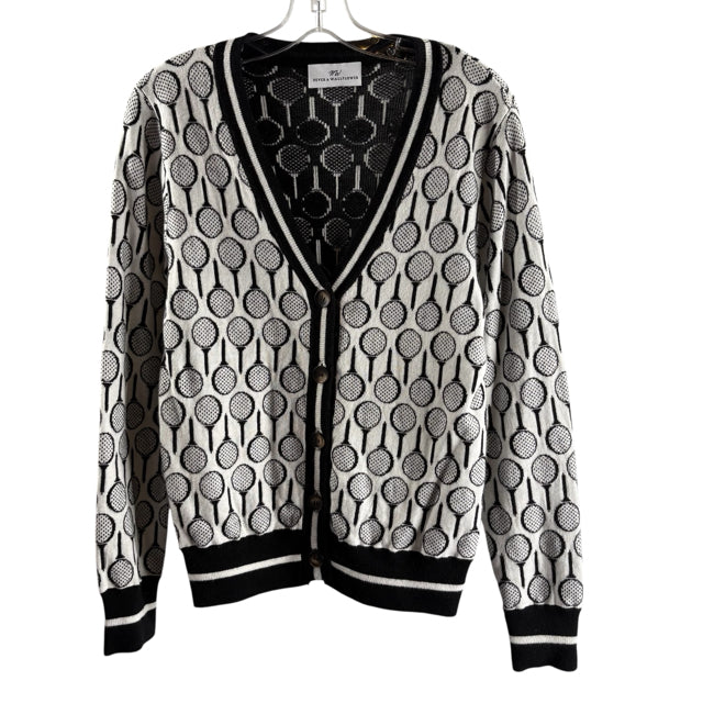 NEVER A WALLFLOWER Size MEDIUM Black/White Print Long Sleeve Cardigan SWEATER
