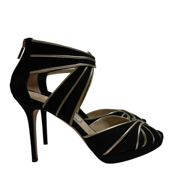 JIMMY CHOO Size 39 Black/gold Sandal PRICED FOR CONDITION SHOE