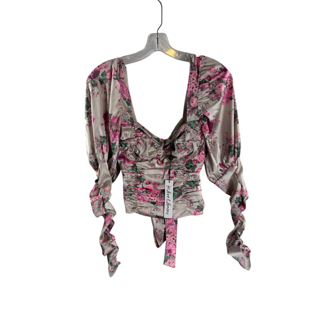 FOR LOVE & LEMONS Size SMALL Pink/White Floral Long Sleeve BLOUSE