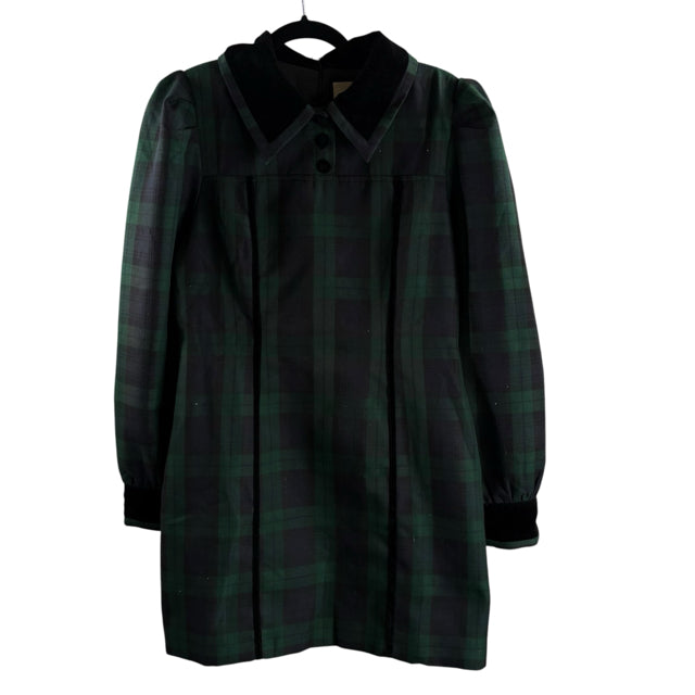TUCKERNUCK Size MEDIUM Navy/Green Plaid Long Sleeve Polyester NWOT DRESS