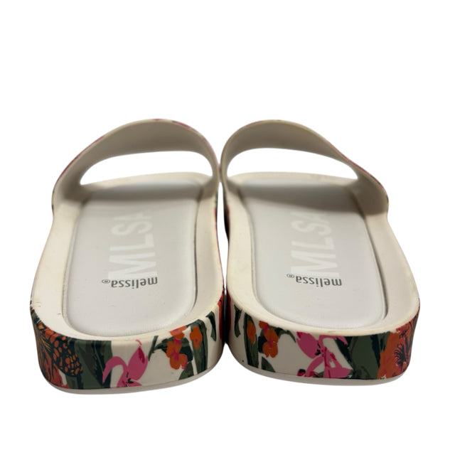 MELISSA Size 10 Cream/Pink Slide Floral SHOE