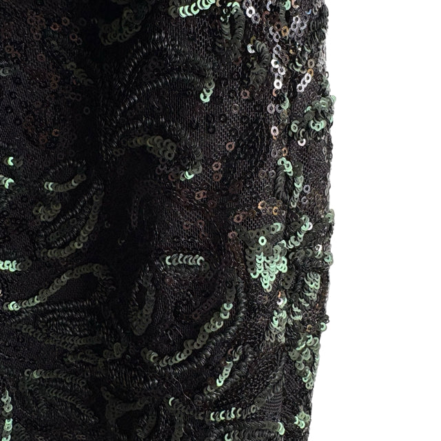 AIDAN MATTOX Size 4 Black/Green Sequin Strappy Polyester NWT DRESS