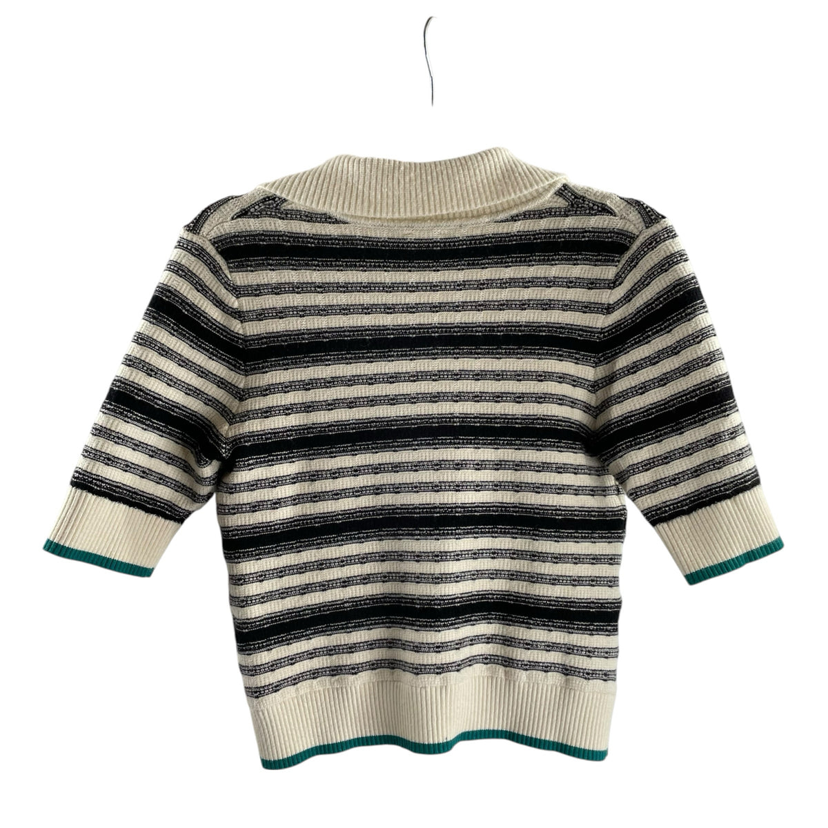 MAEVE Size SMALL Cream/Black Knit Details Short Sleeve Button Front SWEATER