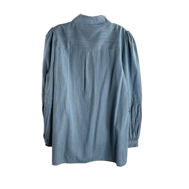 EMILY MCCARTHY Size MEDIUM Light Blue Long Sleeve Button Front BLOUSE