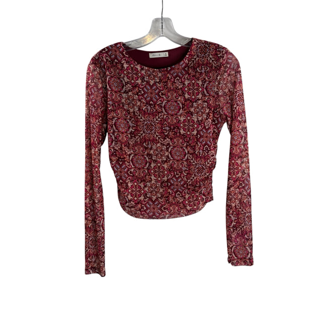 ACTIVE USA Size MEDIUM Burgundy/Pink Geometric Long Sleeve Mesh TOP