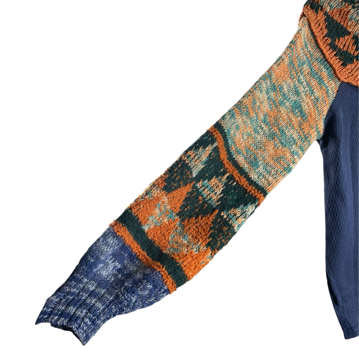 FREE PEOPLE Size SMALL Blue/Orange Nordic Long Sleeve Funnel Neck SWEATER