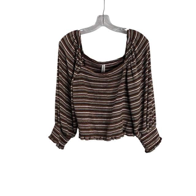 ANTHROPOLOGIE Size LARGE Brown/ Burgundy Stripe Long Sleeve Peasant TOP