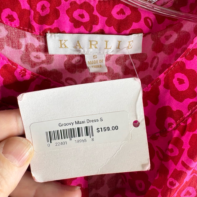 KARLIE Size SMALL Pink/Red Floral 3/4 Sleeve Cotton NWT DRESS