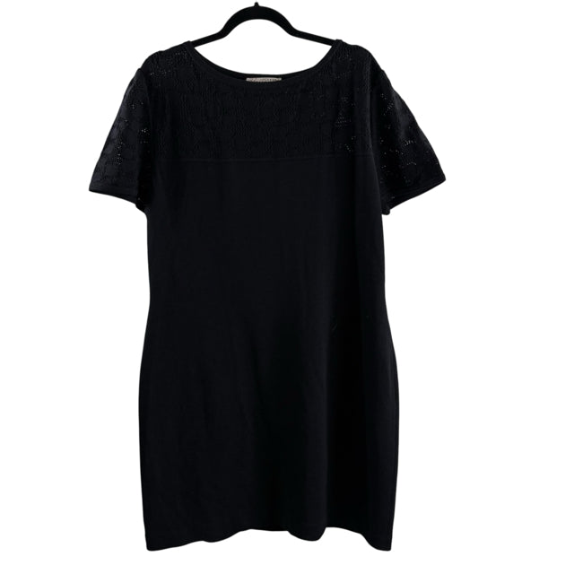 ST JOHN Size 16 Black Short Sleeve Santana Knit DRESS
