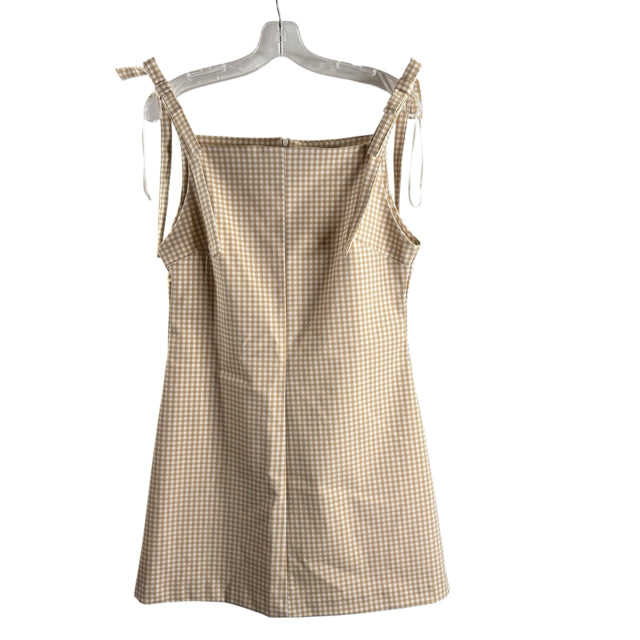 ZARA Size LARGE Tan/White Check Strappy Polyester DRESS