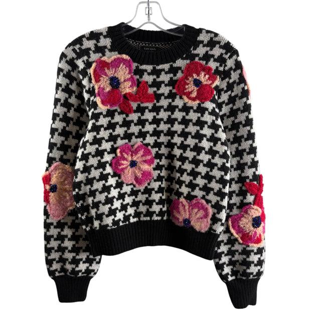 KATE SPADE Size X-SMALL Black/White Hounds Long Sleeve Wool Blend NWT SWEATER