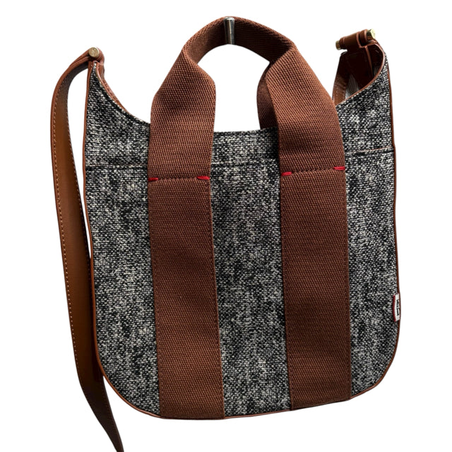 ELLEN DEGENERES Gray/Brown Print Tweed Double Handle NWOT PURSE