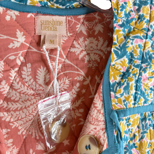SUNSHINE TIENDA Size MEDIUM Teal/Yellow Floral Reversible NWT JACKET