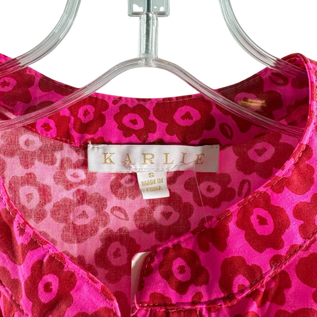 KARLIE Size SMALL Pink/Red Floral 3/4 Sleeve Cotton NWT DRESS