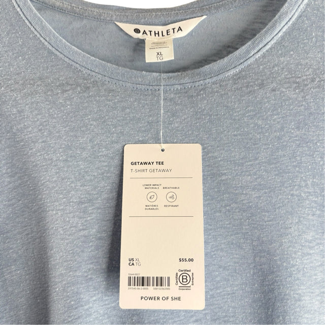 ATHLETA Size X-LARGE Light Blue Short Sleeve NWT TOP
