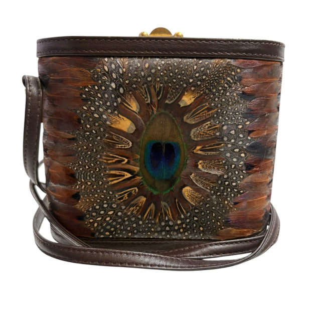 COMECO Brown/Multi Feathers Leather Cross Body PURSE