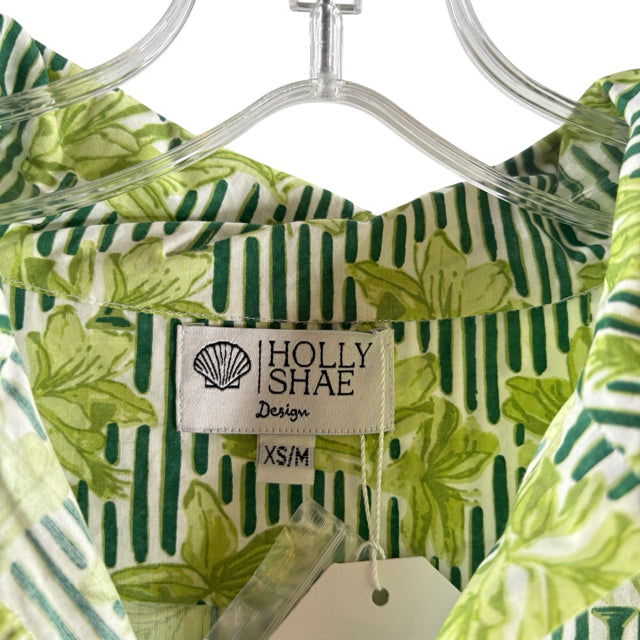 HOLLY SHAE Size X-SMALL/MEDIUM Green Floral/Stripe 3/4 Sleeve Cotton NWT DRESS