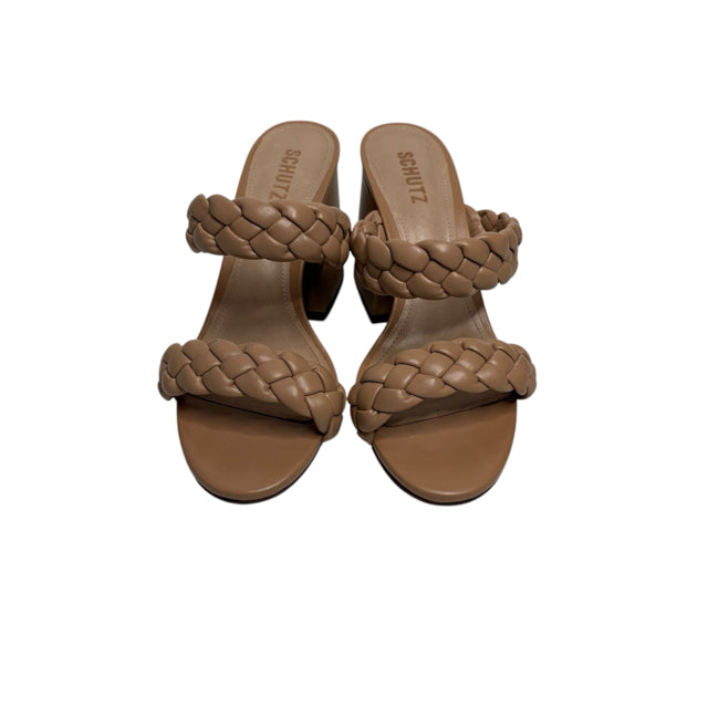 SCHUTZ Size 8 Tan Chunky Heel Braid SHOE