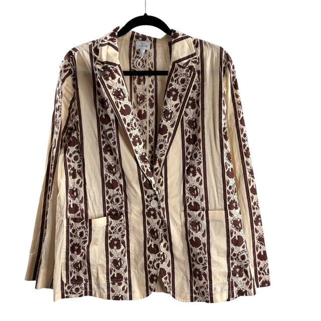 J CREW Size MEDIUM Cream/Brown Print Long Sleeve Cotton NWOT BLAZ / JKT