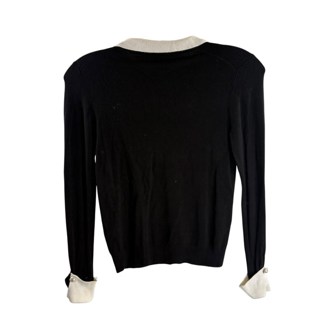 ZARA Size MEDIUM Black White Collar Long Sleeve SWEATER