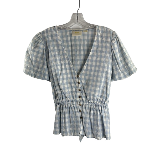 MAEVE Size 10 Lt Blue/White Check Short Sleeve TOP