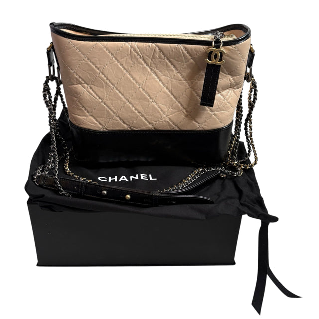 CHANEL Cream/Black Two Tone Leather Tote BOX PURSE