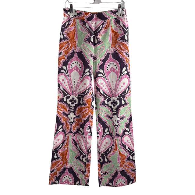 ZARA BASIC Size MEDIUM Purple/Multi Print Wide Leg Linen Blend PANTS