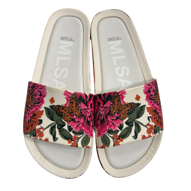 MELISSA Size 10 Cream/Pink Slide Floral SHOE