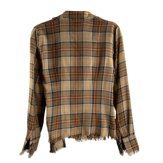 WORTH Size 6 Brown/Multi Plaid Long Sleeve Cross Front BLOUSE