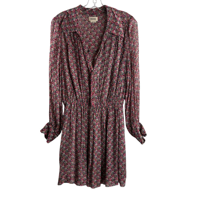 ZADIG & VOLTAIRE Size SMALL Pink Print Long Sleeve Viscose DRESS