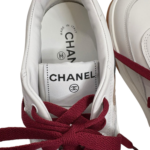 CHANEL Size 39 White/Red Sneaker Leather BOX SHOE