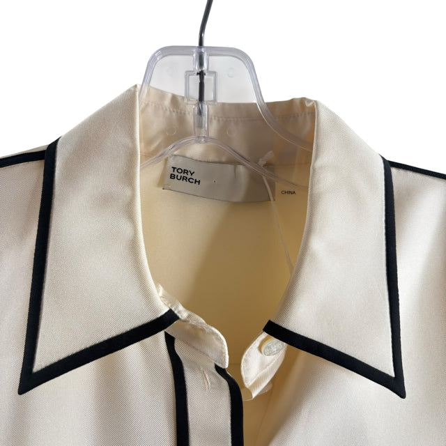 TORY BURCH Size 2 Cream/Black Long Sleeve Silk NWT BLOUSE