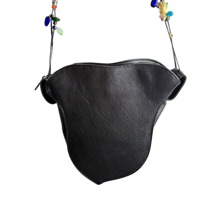 CAROL HEARTY Black Beaded Leather Cross Body PURSE