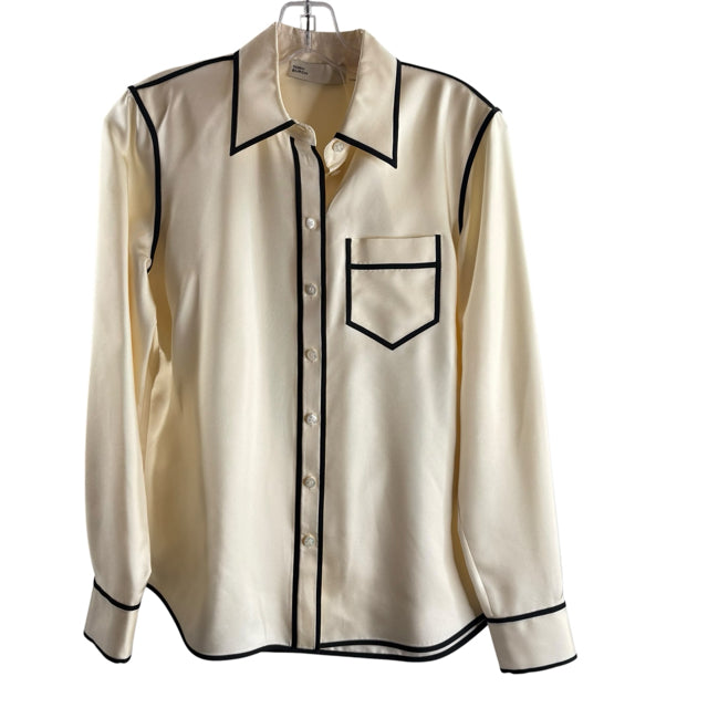 TORY BURCH Size 2 Cream/Black Long Sleeve Silk NWT BLOUSE
