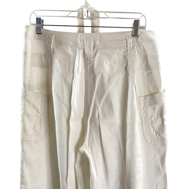 ANTHROPOLOGIE Size 31" White Pockets Wide Leg Linen Blend PANTS