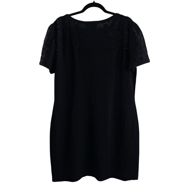 ST JOHN Size 16 Black Short Sleeve Santana Knit DRESS