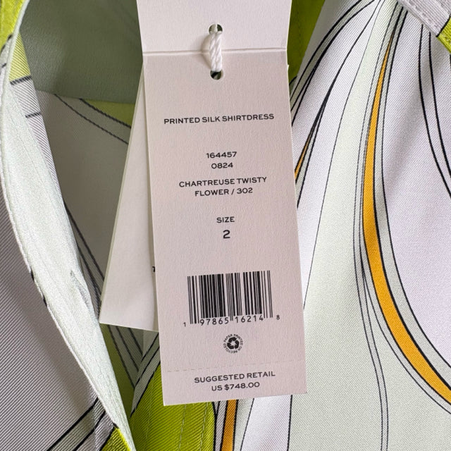 TORY BURCH Size 2 Green/Multi Print Long Sleeve Silk NWT DRESS