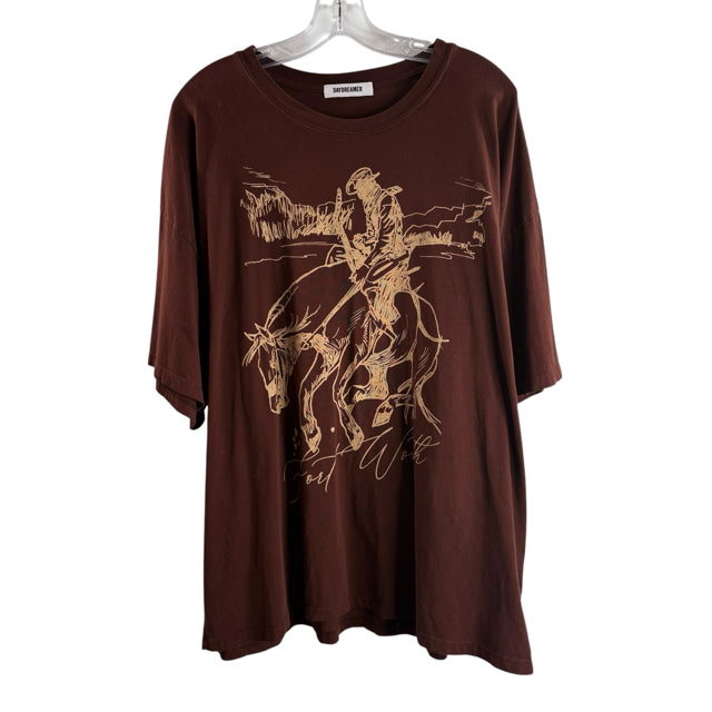 FREE PEOPLE - DAYDREAMER Size ONE SIZE Brown Short Sleeve Crewneck TOP
