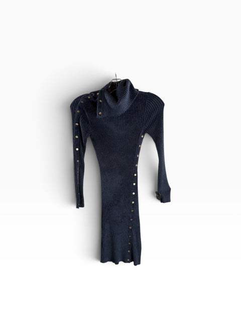 WHITE HOUSE BLACK MARKET Size XXSMALL Blue Ribbed Long Sleeve Chenille DRESS