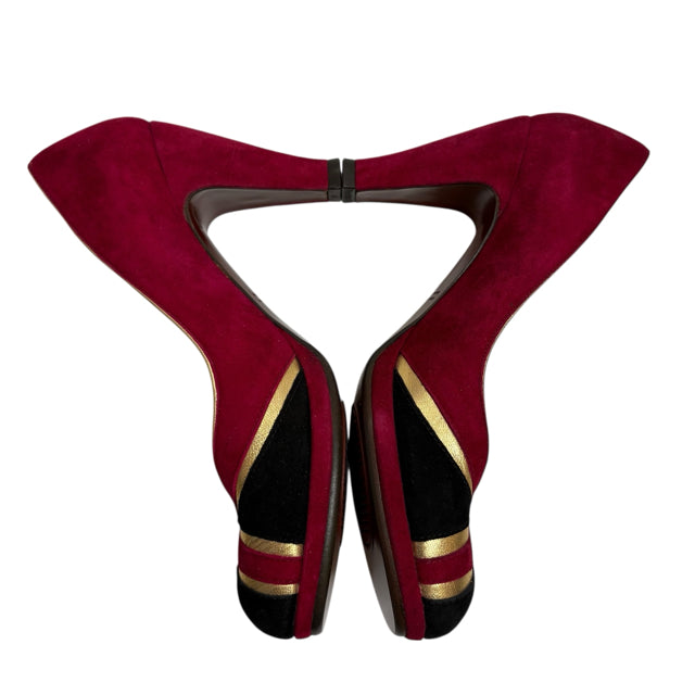 CHIE MIHARA Size 36 1/2 Red/Black/Gold Pump Suede NWOT SHOE