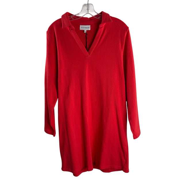 NAVY BLEU Size MEDIUM Red Collar Long Sleeve Cotton Blend NWT DRESS